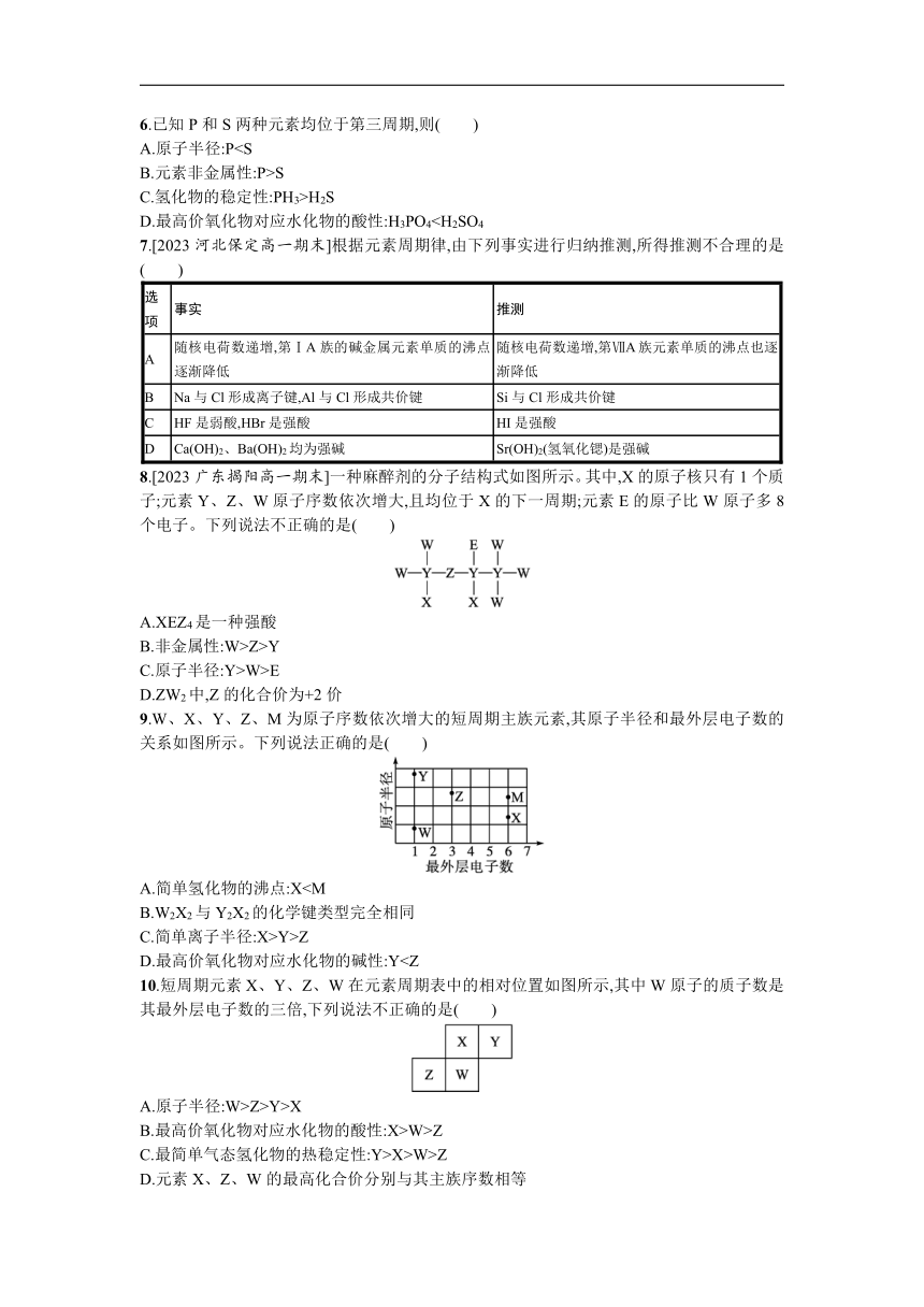 高中化学人教版必修一 第四章 物质结构 元素周期律 测评 试题（含解析）