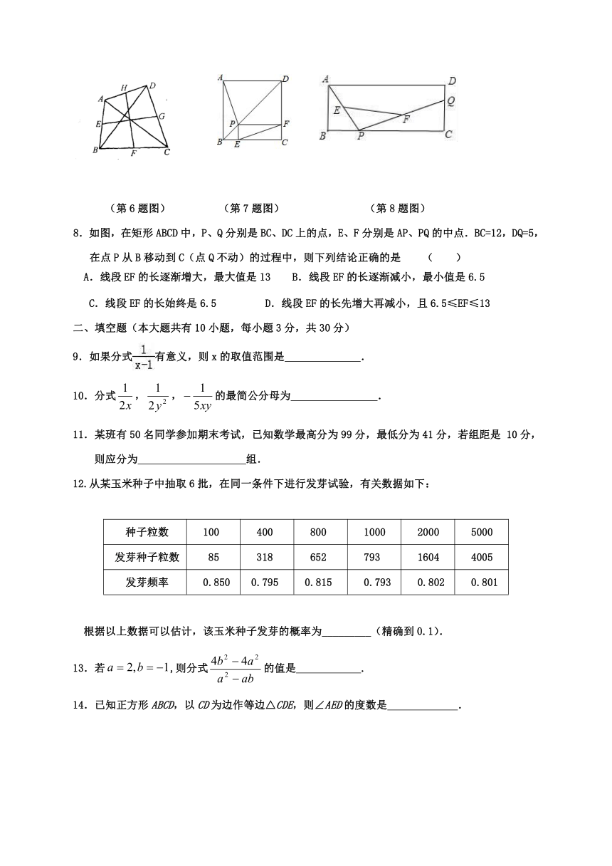 江苏省沭阳县2020-2021学年第二学期八年级数学第一次月考试题（word版，含答案）