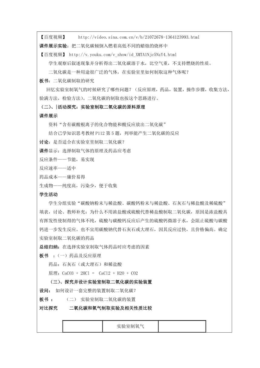 人教版化学九年级上册 6.2 二氧化碳制取的研究 教案