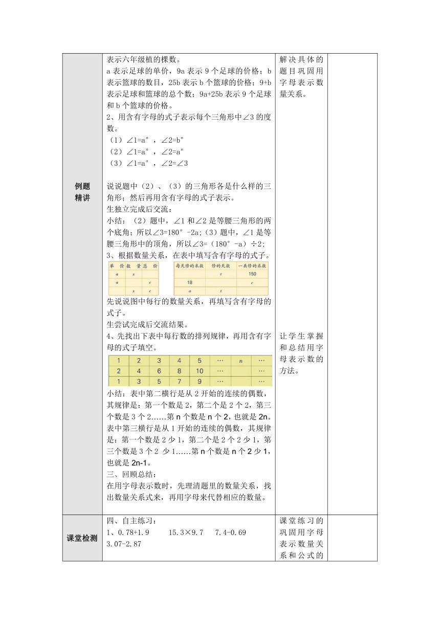 五年级数学上册  8.3用字母表示数练习  教案（表格式）  苏教版