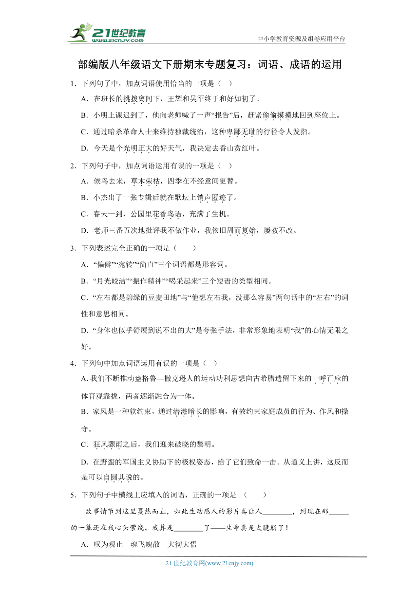 部编版八年级语文下册期末专题复习：词语、成语的运用（含解析）