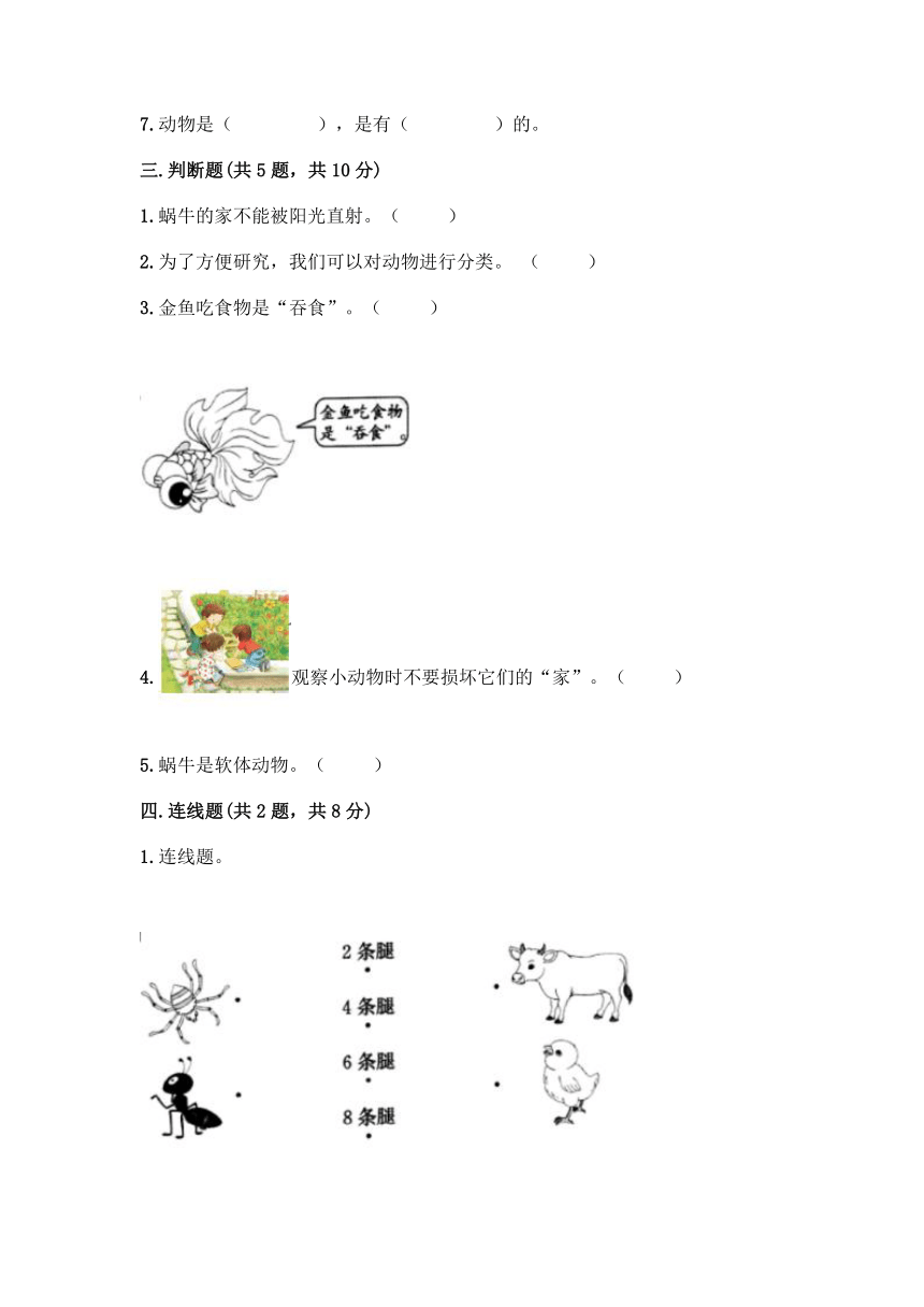 教科版（2017秋）一年级下册科学第二单元 动物 测试题（含答案）