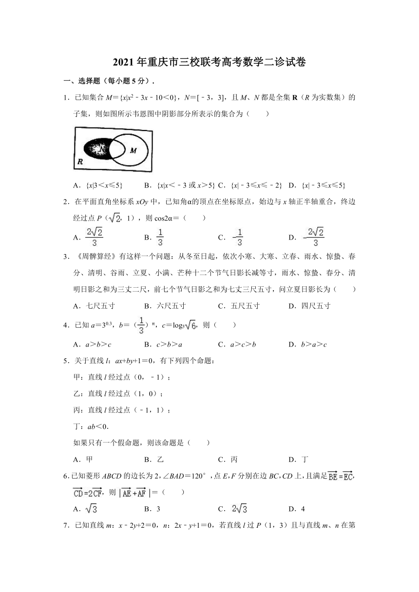 2021年重庆市三校联考高考数学二诊试卷（解析版）