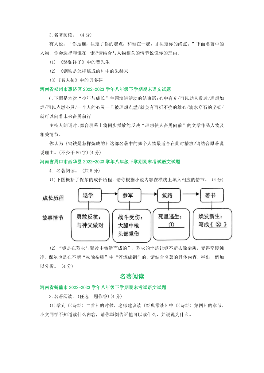 河南省部分地区2022-2023学年下学期八年级语文期末试卷汇编：名著阅读（含答案）