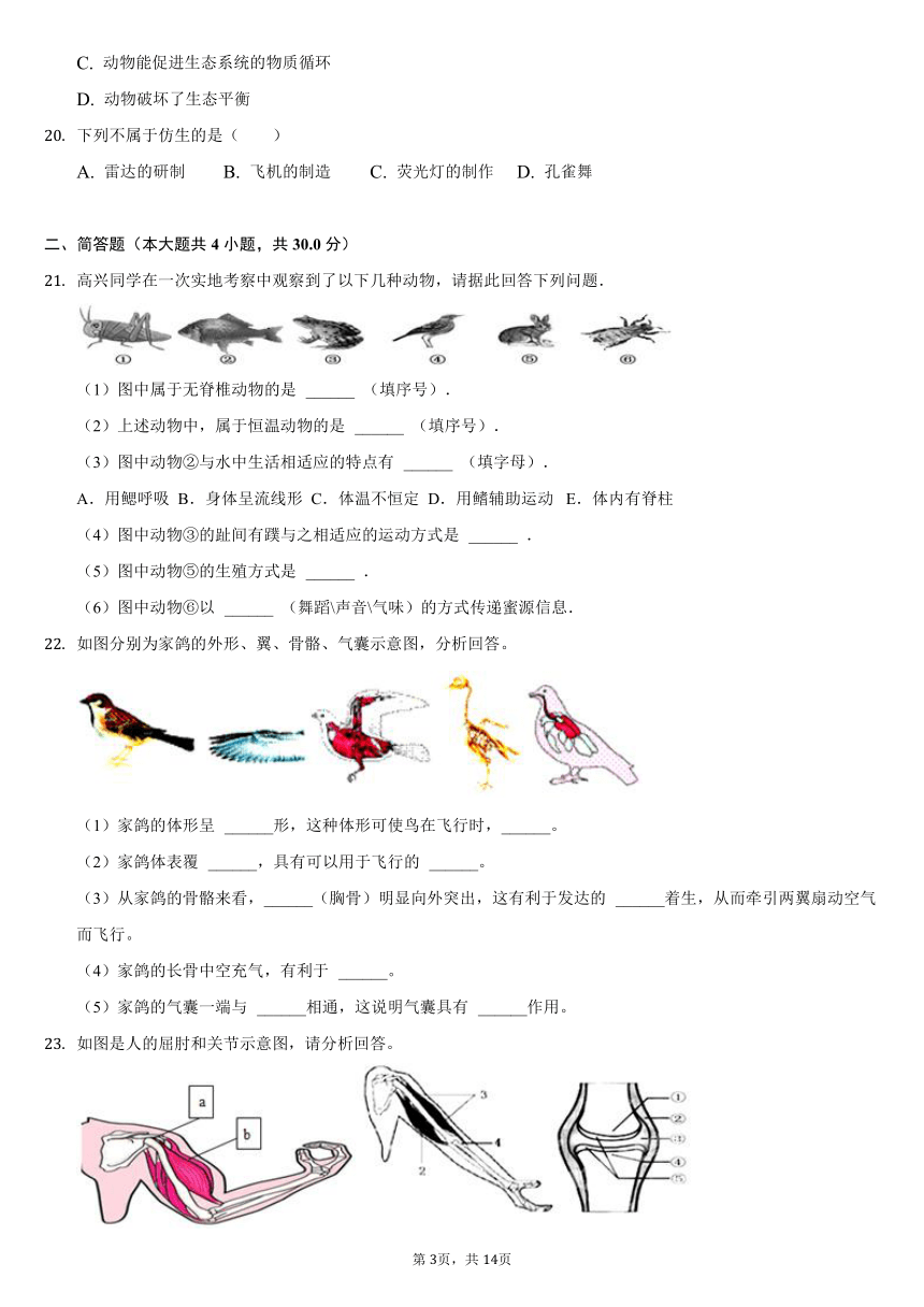 2021-2022学年湖南省岳阳市华容县东山中学八年级（上）第一次月考生物试卷（word版，含解析）