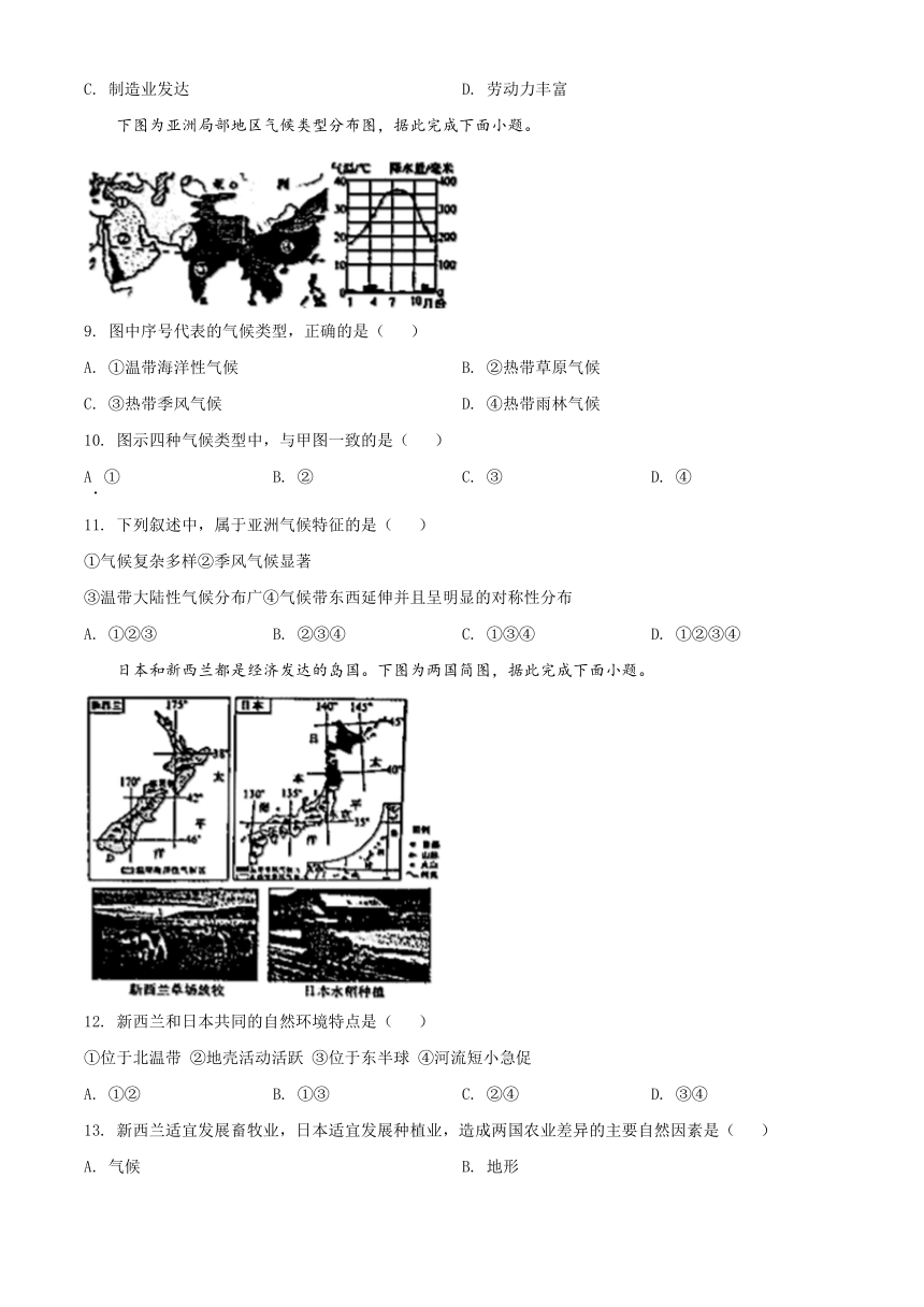 广东省阳江市阳东区2021-2022学年七年级下学期期中考试地理试题（Word版，含答案）