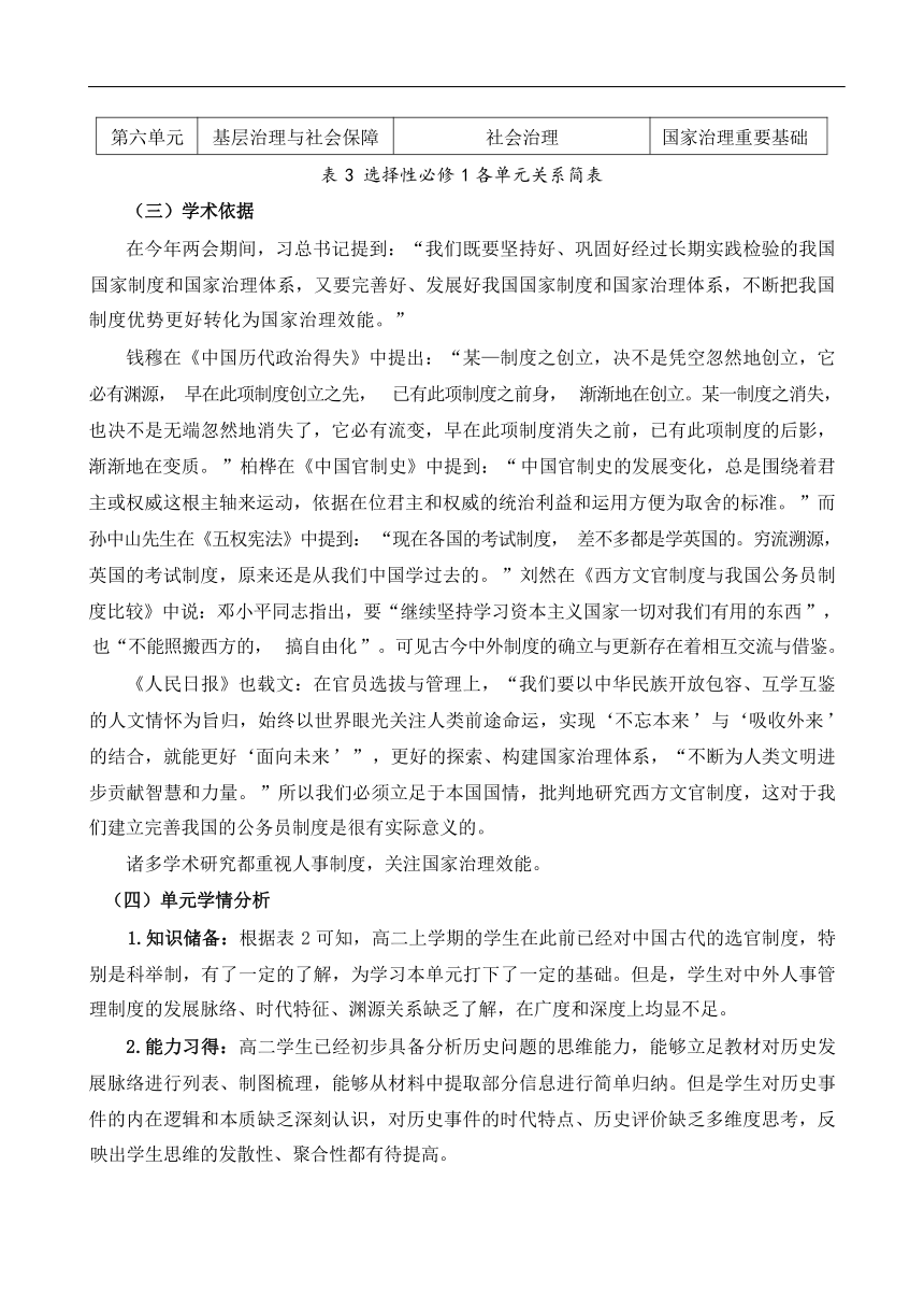 第二单元 官员的选拔与管理 单元教学设计--2023-2024学年高中历史统编版（2019）选择性必修1