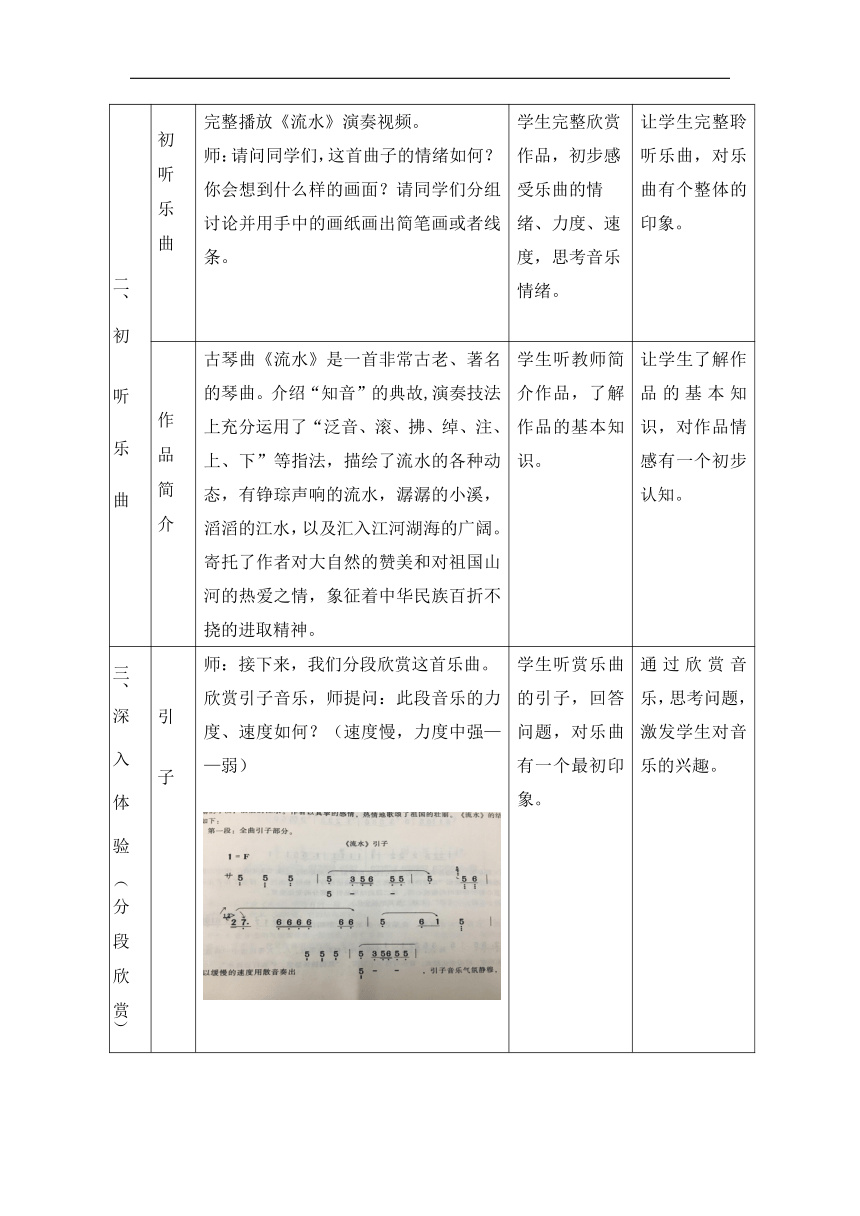 花城粤教版八年级音乐下册第1单元《古琴曲《流水》片段》教学设计