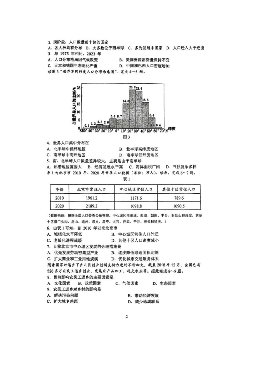 北京市育才学校2023-2042学年高一下学期期中地理（合格考）试题（图片版含答案）
