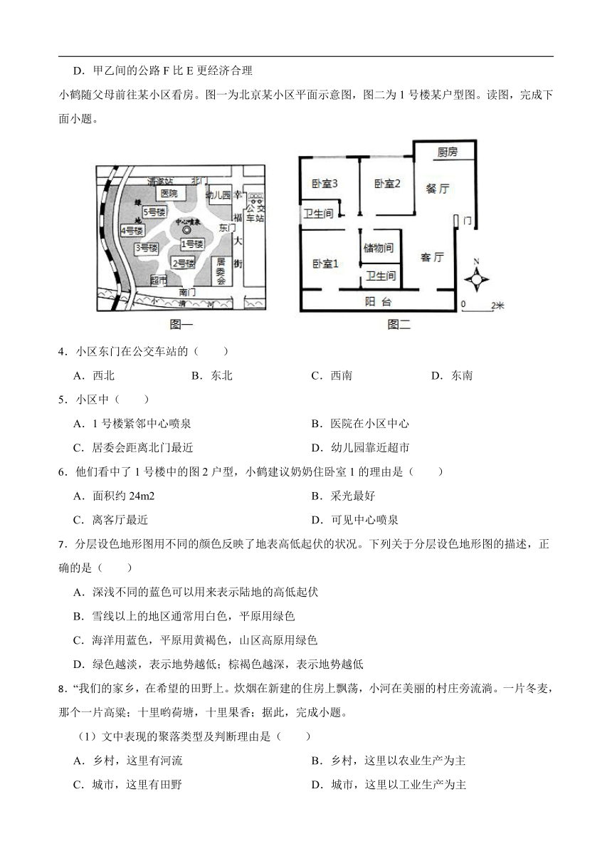 综合探究一第一框《带着地形图去越野》同步练习