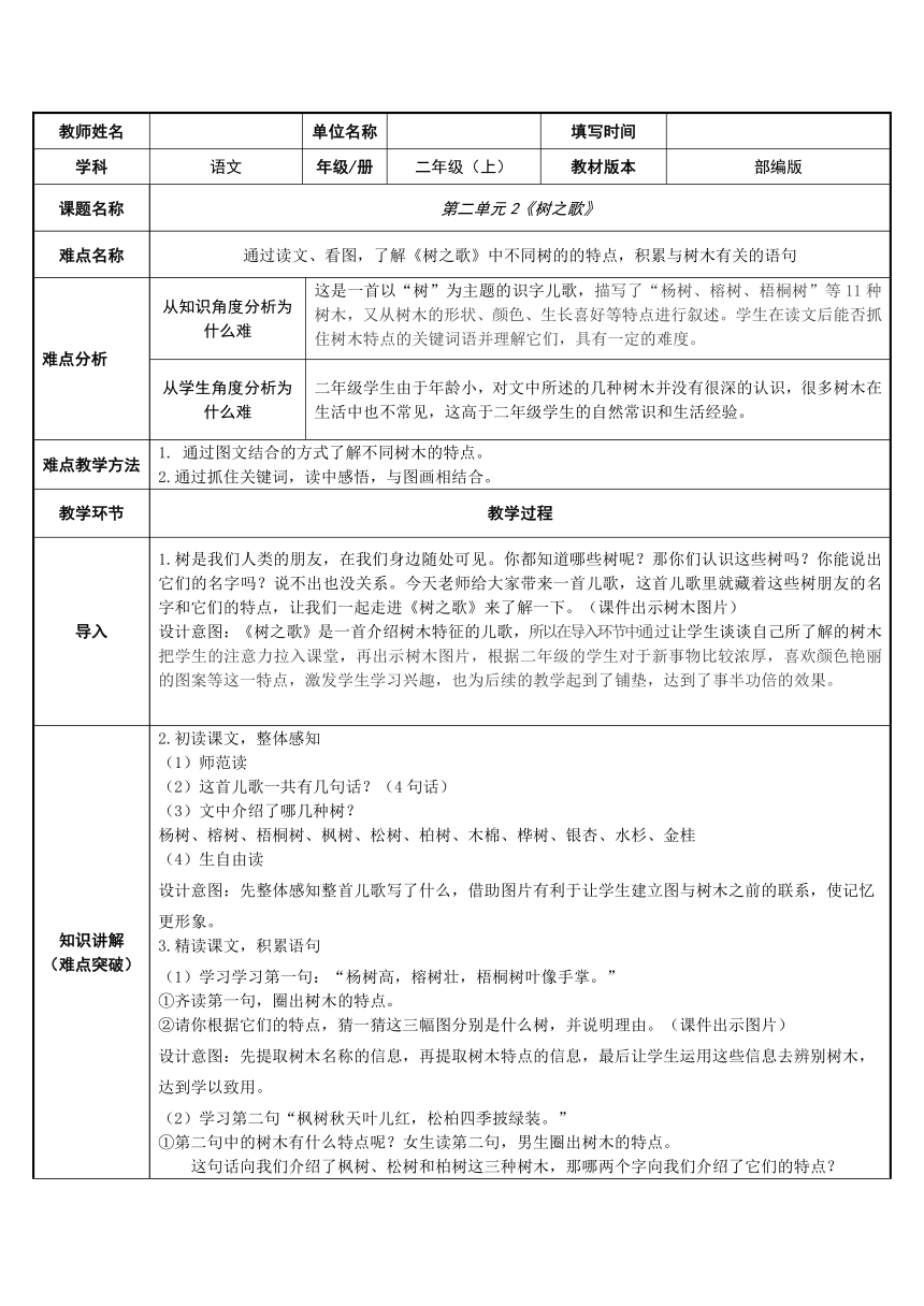 2 树之歌 （表格式教案）