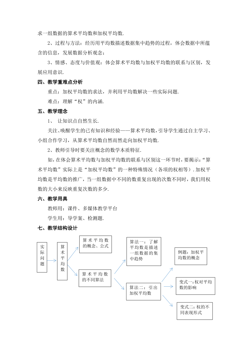 北师大版数学八年级上册 6.1 平均数 教学设计