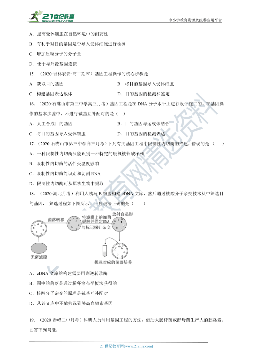 【高三生物新题专项分类汇编】考点21 基因工程（精品试题+答案详解）