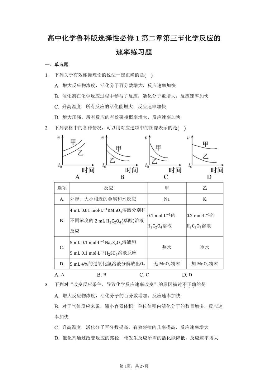 高中化学鲁科版选择性必修1第二章第三节化学反应的速率练习题（含解析）