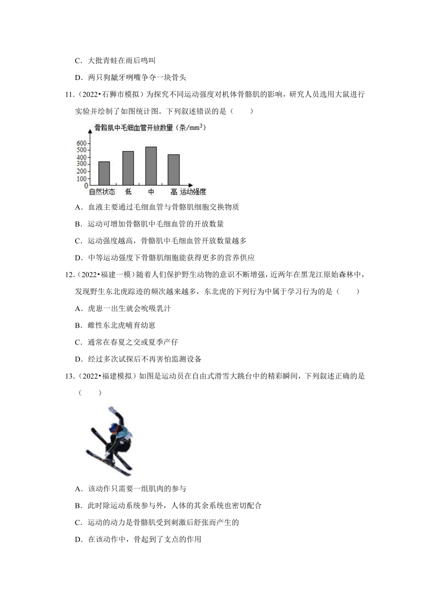 中考专题训练——7动物的运动和行为——2023年福建省中考生物（含解析）