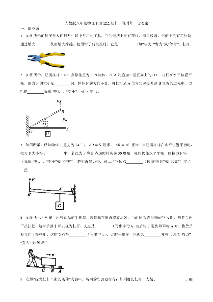 人教版八年级物理下册12.1杠杆  课时练  含答案