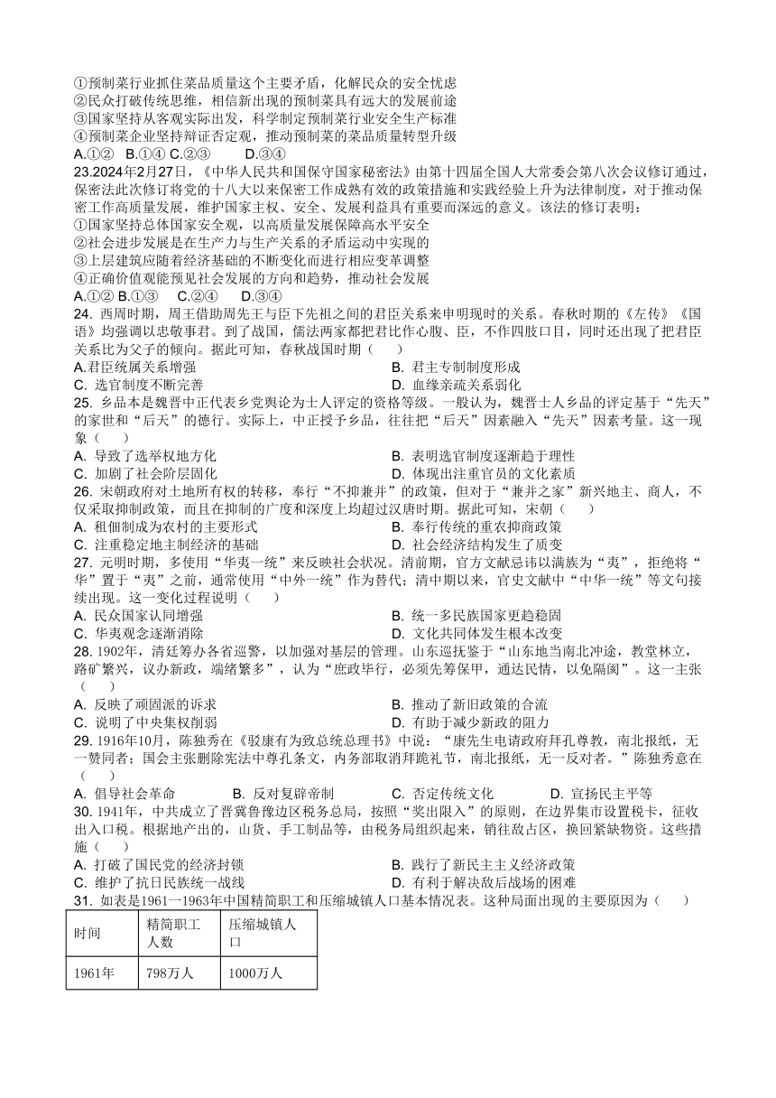 2024届四川省雅安市神州天立学校高三高考冲刺热身（二）文科综合试题（含答案）