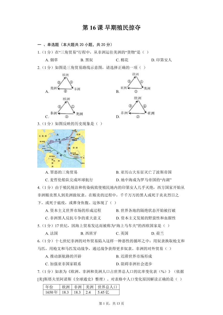 部编版历史九年级上册 第16课 早期殖民掠夺 同步精品练习（含解析）