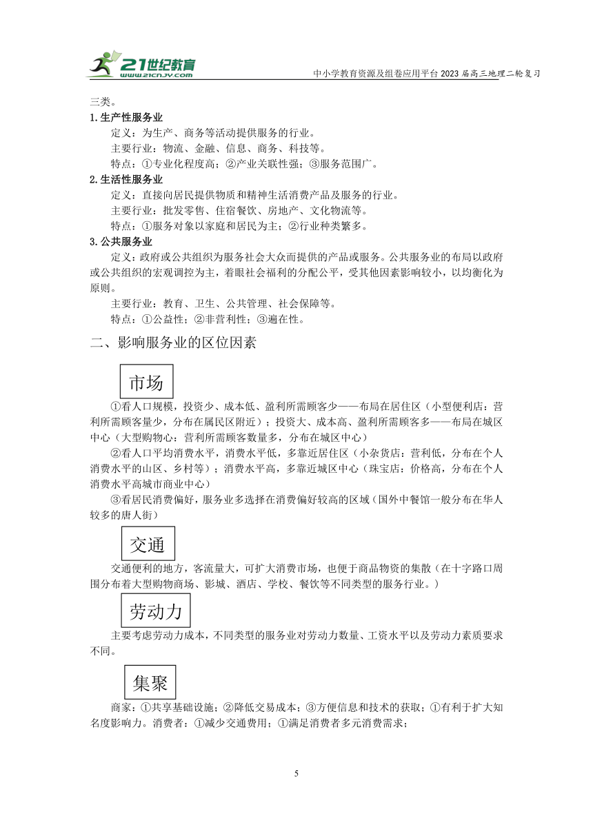 专题十 服务业   高考地理二轮梳理进阶学案（含解析）