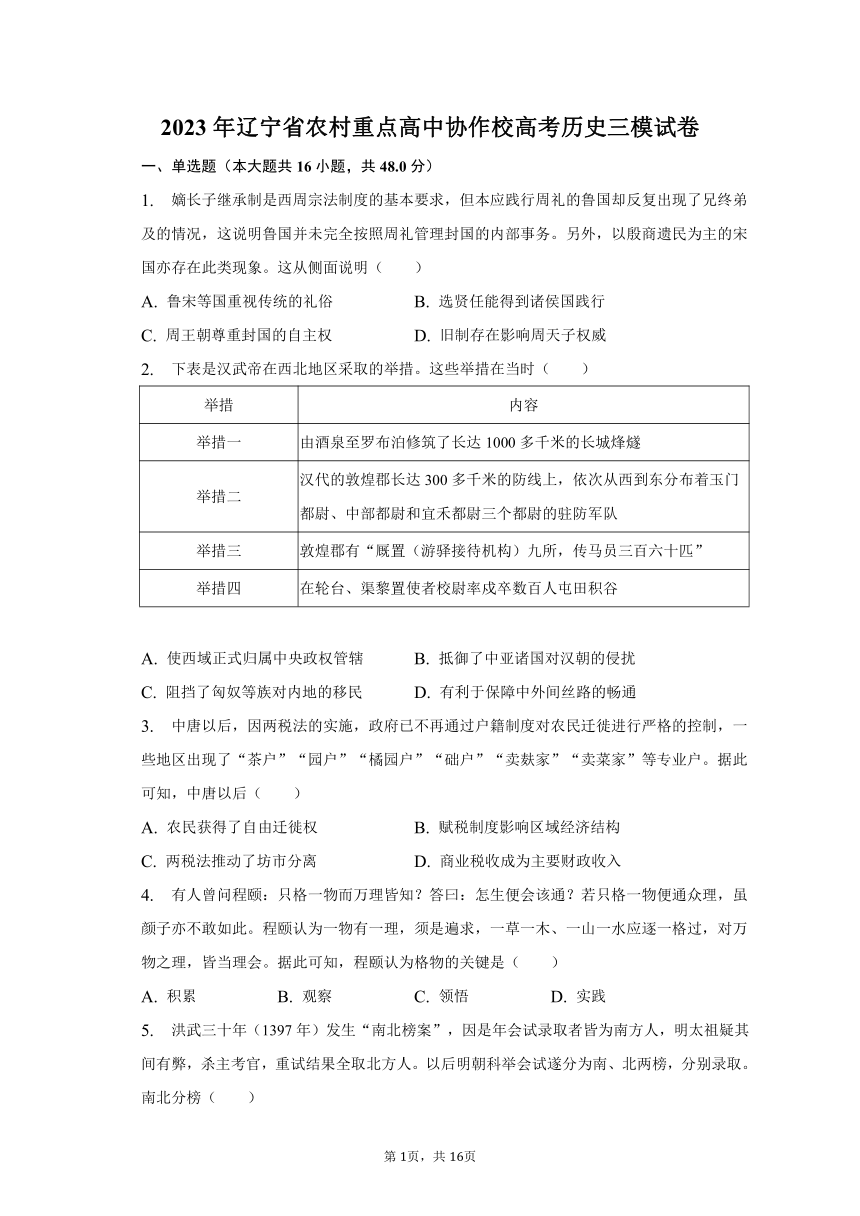 2023年辽宁省农村重点高中协作校高考历史三模试卷（含解析）