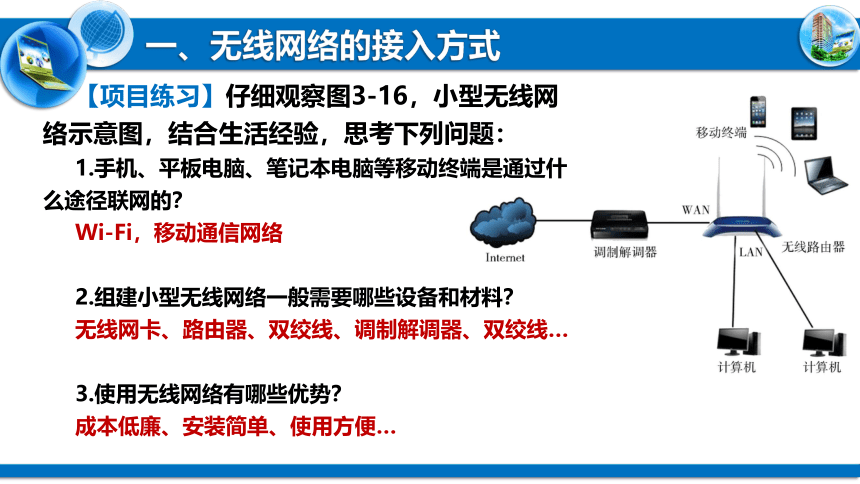 3.3.1 3.3.2无线网络的接入方式、设备功能和选型课件2021—2022学年粤教版（2019）高中信息技术必修2（18张PPT）