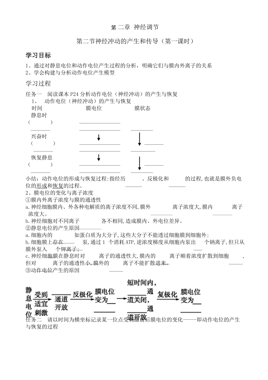 2.2 神经冲动的产生和传导 第一课时 学案（含答案）