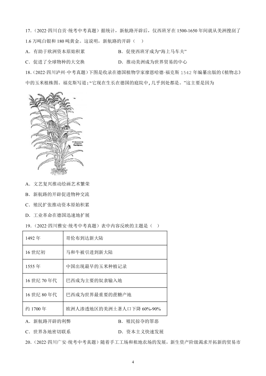 四川省2023年中考备考历史一轮复习走向近代 练习题（含解析）