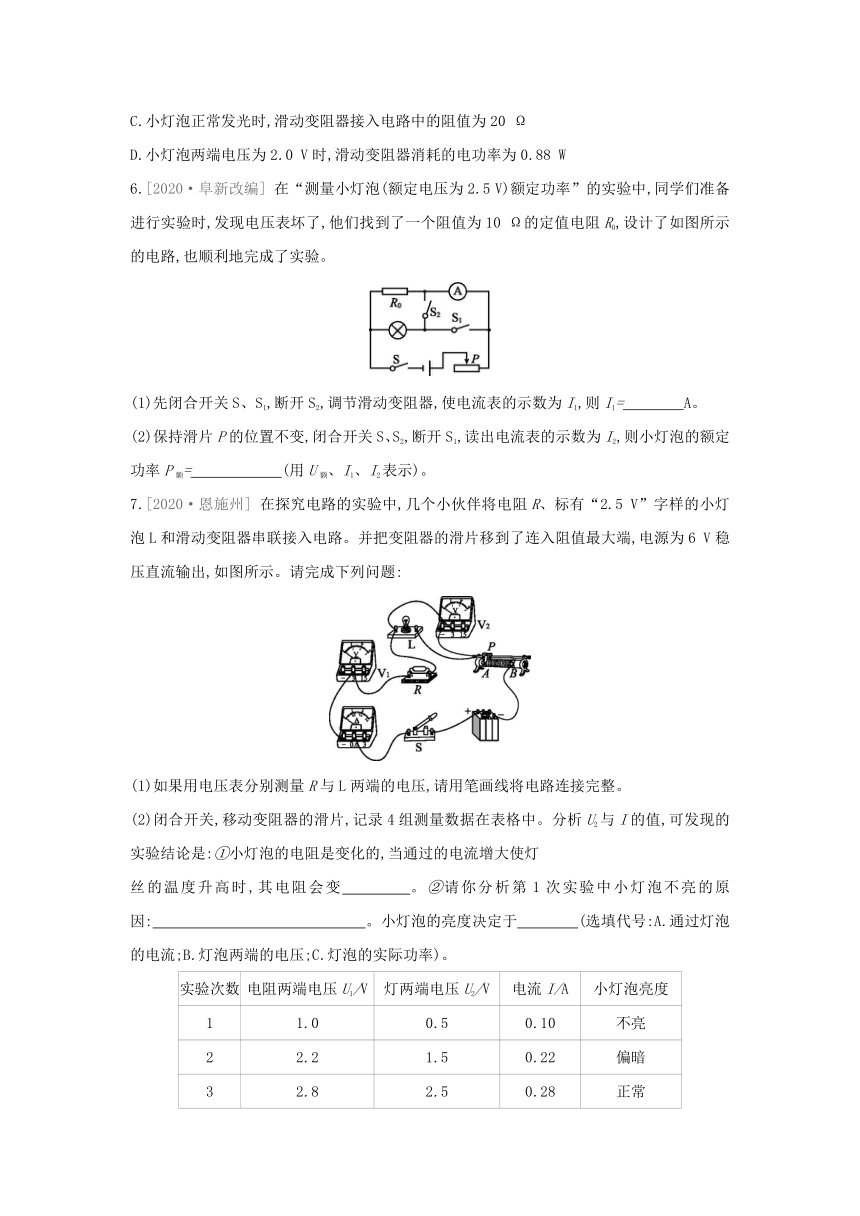 教科版物理九年级上册同步练习：6.4 第2课时　电功率的测量（Word有答案）