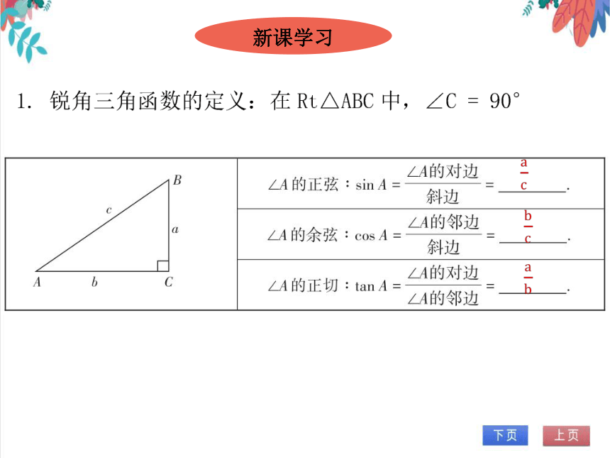 【北师大版】数学九(下) 1.1.2 锐角三角函数的定义 同步练习本（课件版）