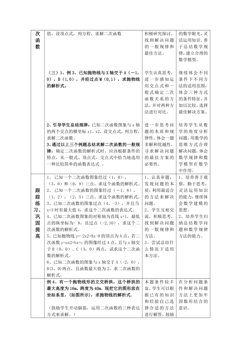 鲁教版（五四制）九上3.5.2 确定二次函数表达式 教案（表格式）