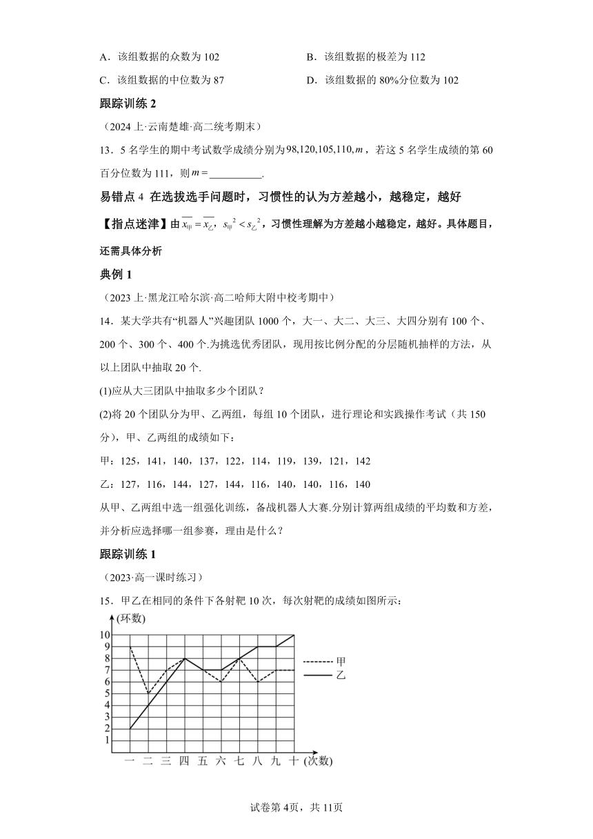 第九章统计 单元复习提升 学案（含解析） 高中数学人教A版（2019）必修第二册