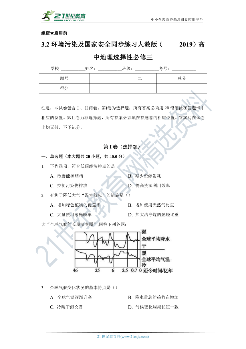 3.2环境污染及国家安全  同步练习   人教版（2019）高中地理选择性必修三（Word版含解析）