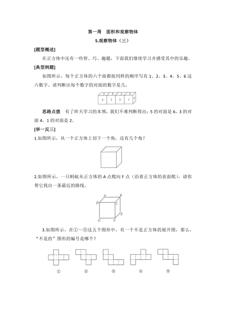 五年级下册数学奥数：1.5.观察物体（三）（无答案）人教版