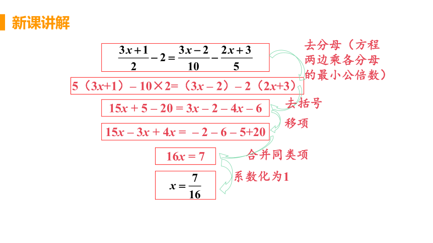 人教版数学七年级上册 3.3 课时2解一元一次方程—去分母 课件（21张ppt）