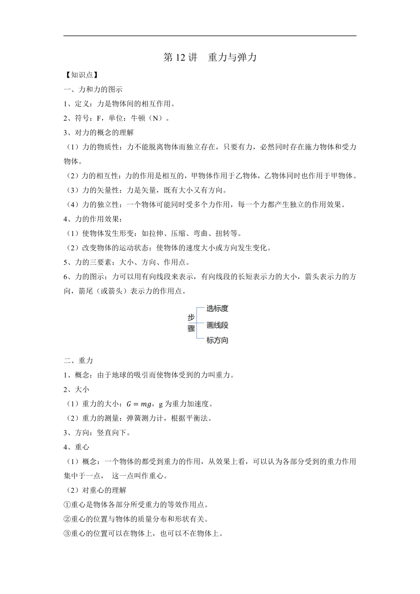 2022-2023学年高一上学期物理暑假初高衔接讲义： 第12讲 重力与弹力（含答案）