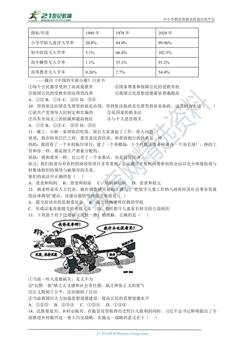 山东省泰安市2022年统编版道德与法治中考一模模拟卷（二）（word版，含答案）