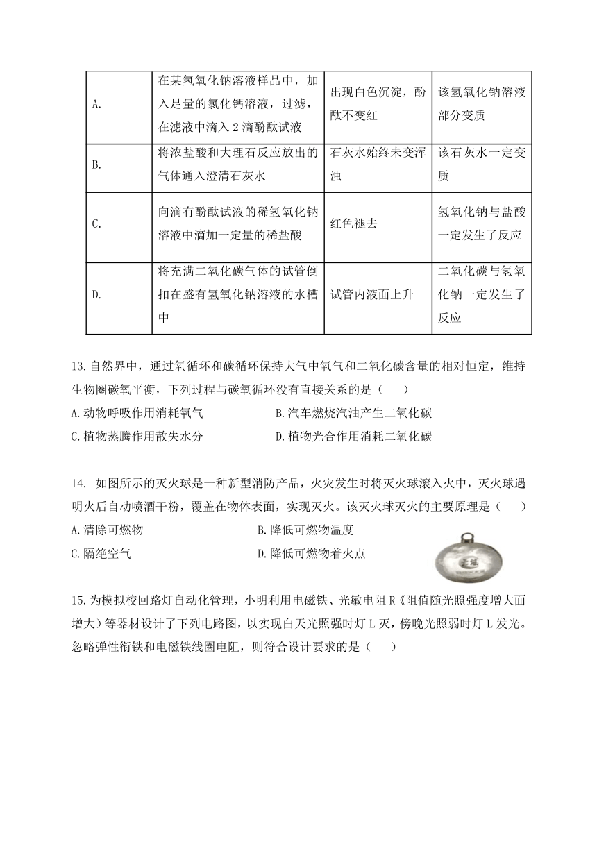 浙江省绍兴市柯桥区杨汛桥中学教育集团2020-2021学年第一学期九年级科学开学检测试题（word版，无答案）