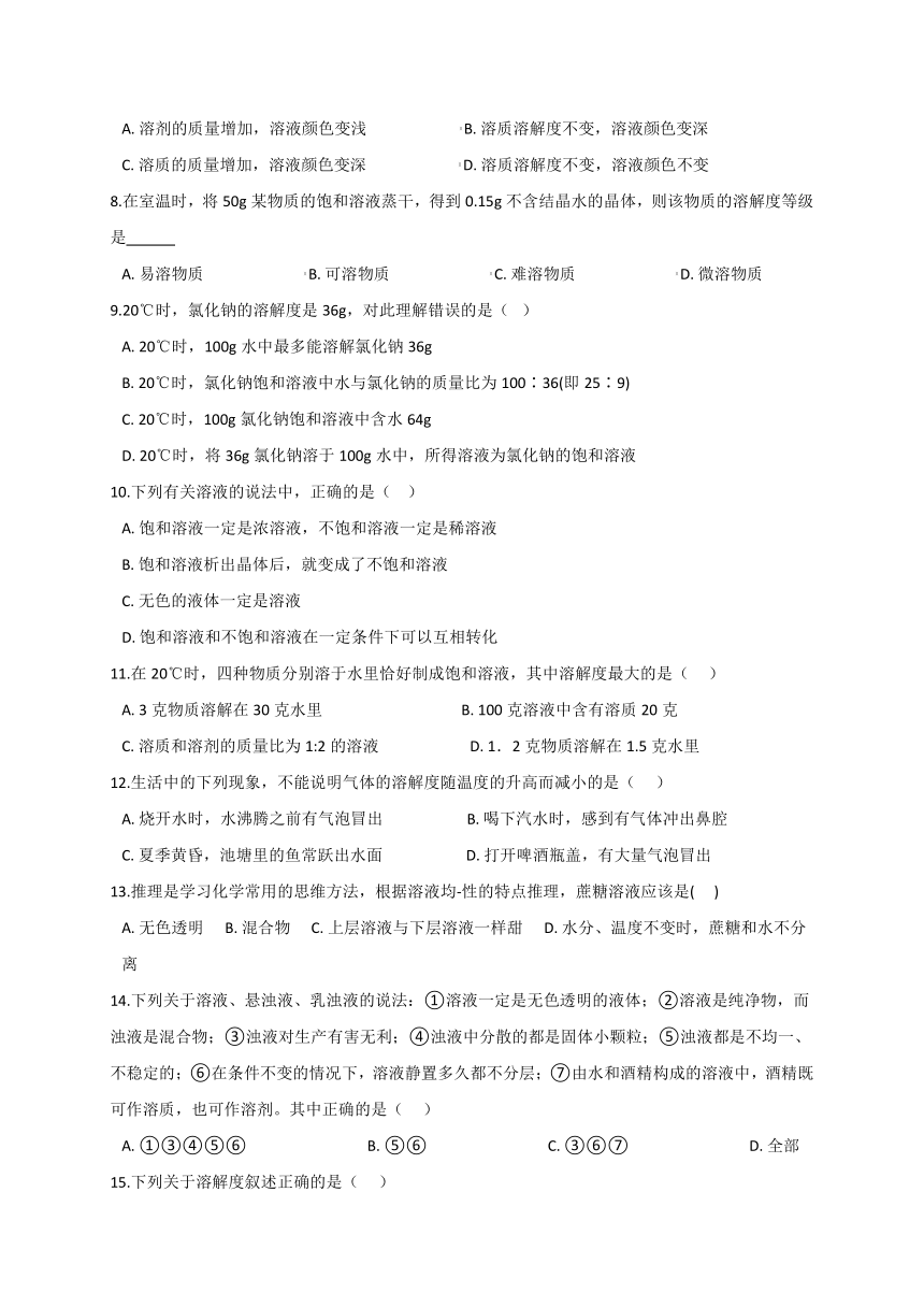 1.3 水是常用的溶剂 —华东师大版七年级科学下册同步自测（含解析）