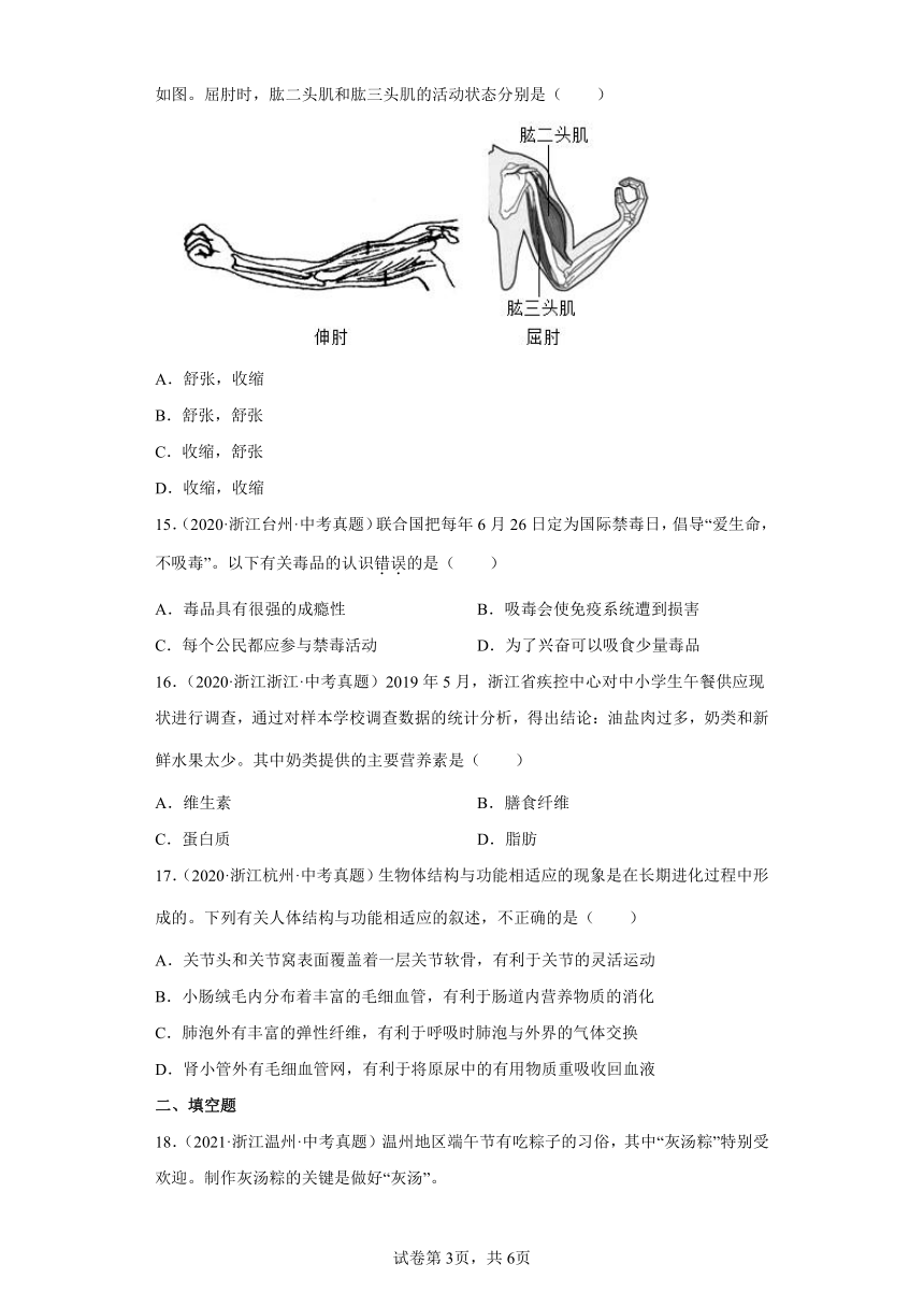 11人体保健-浙江省各地区2020-2022中考科学真题汇编（含解析）