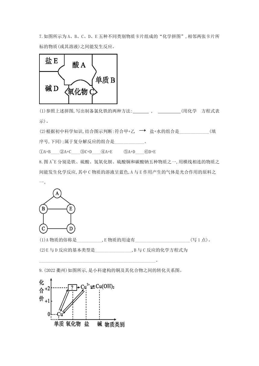 浙教版科学九年级上册同步课时练习：2.5 物质的转化 第3课时（含答案）