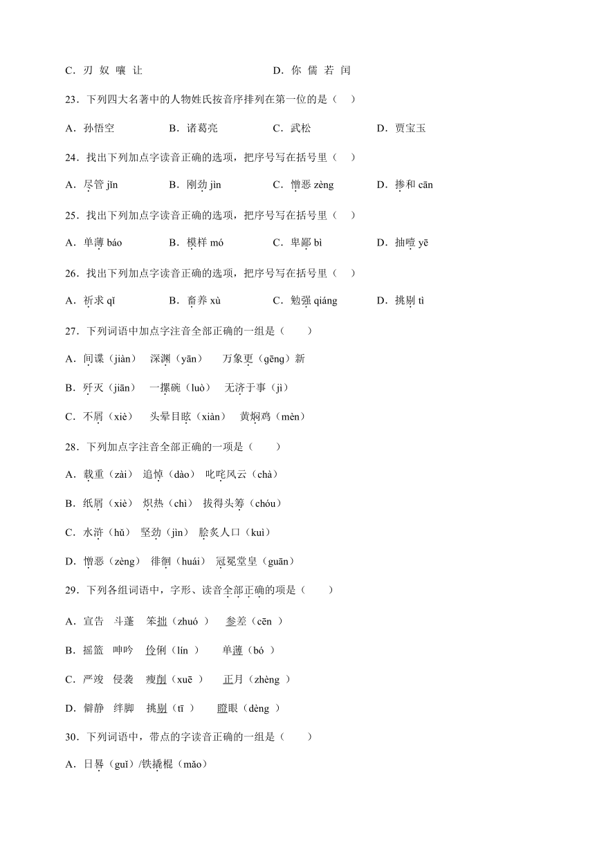 2023年小升初语文高频考点100题专题01：字音（有解析）