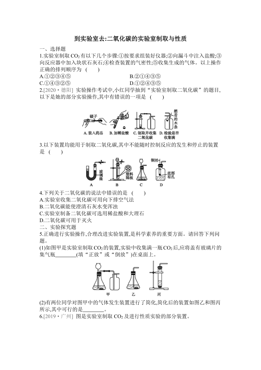 第六单元到实验室去：二氧化碳的实验室制取与性质---同步训练— 2021-2022学年九年级化学鲁教版上册（含解析）