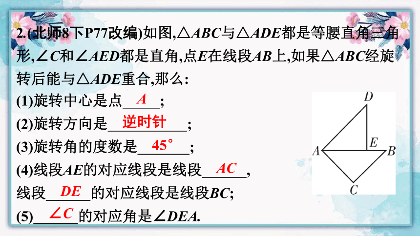 2022-2023学年北师大版八年级数学下册3.2图形的旋转(1)课件 (共20张PPT)