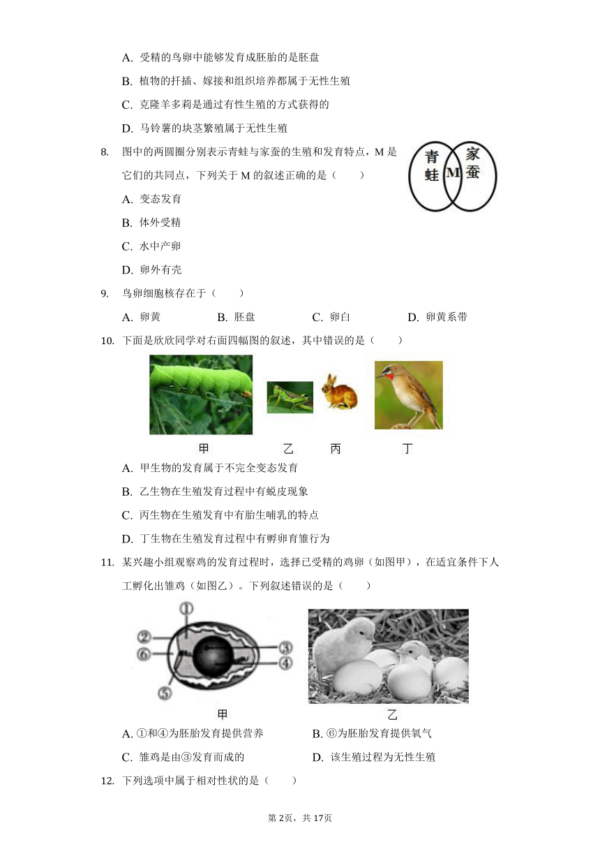 2021-2022学年江苏省盐城市东台市第五教育联盟八年级（下）第一次月考生物试卷（word版，含解析）