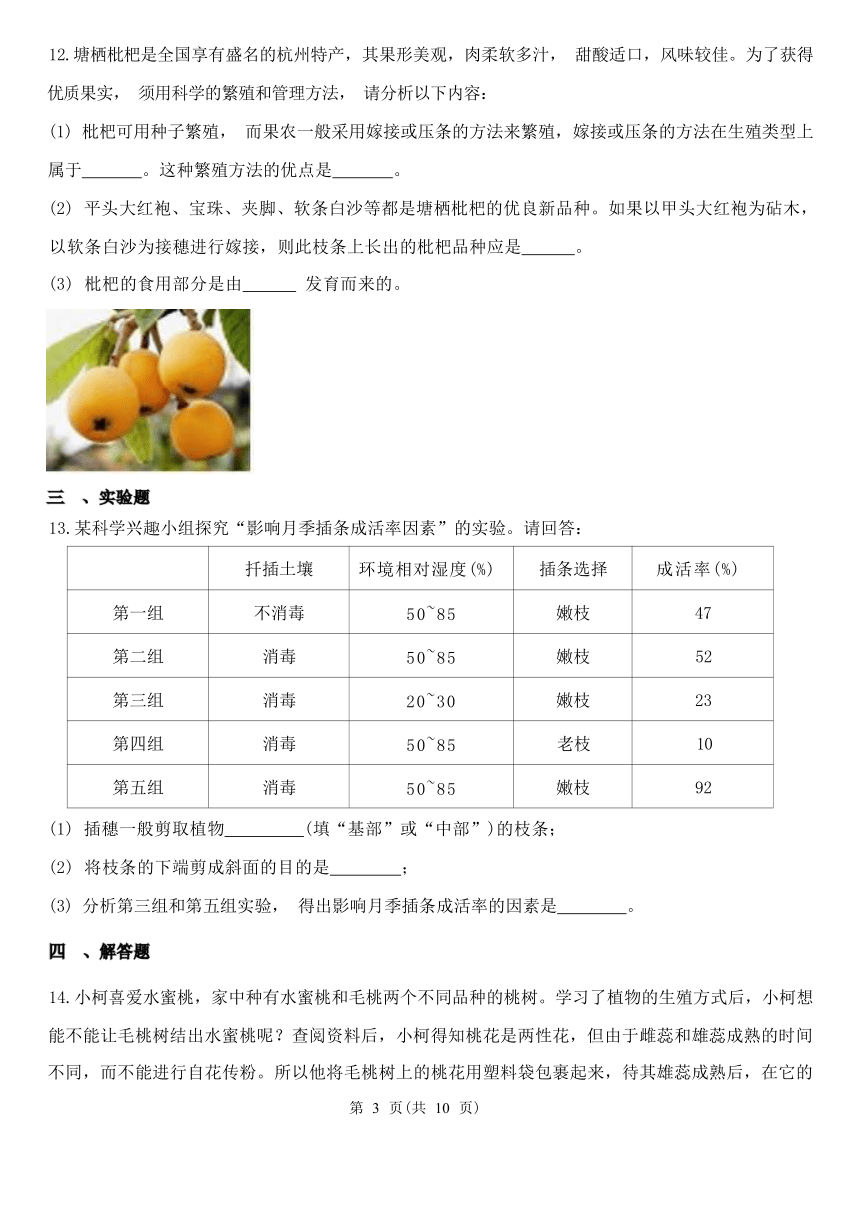 1.5 植物生殖方式的多样性 同步练习（含答案）