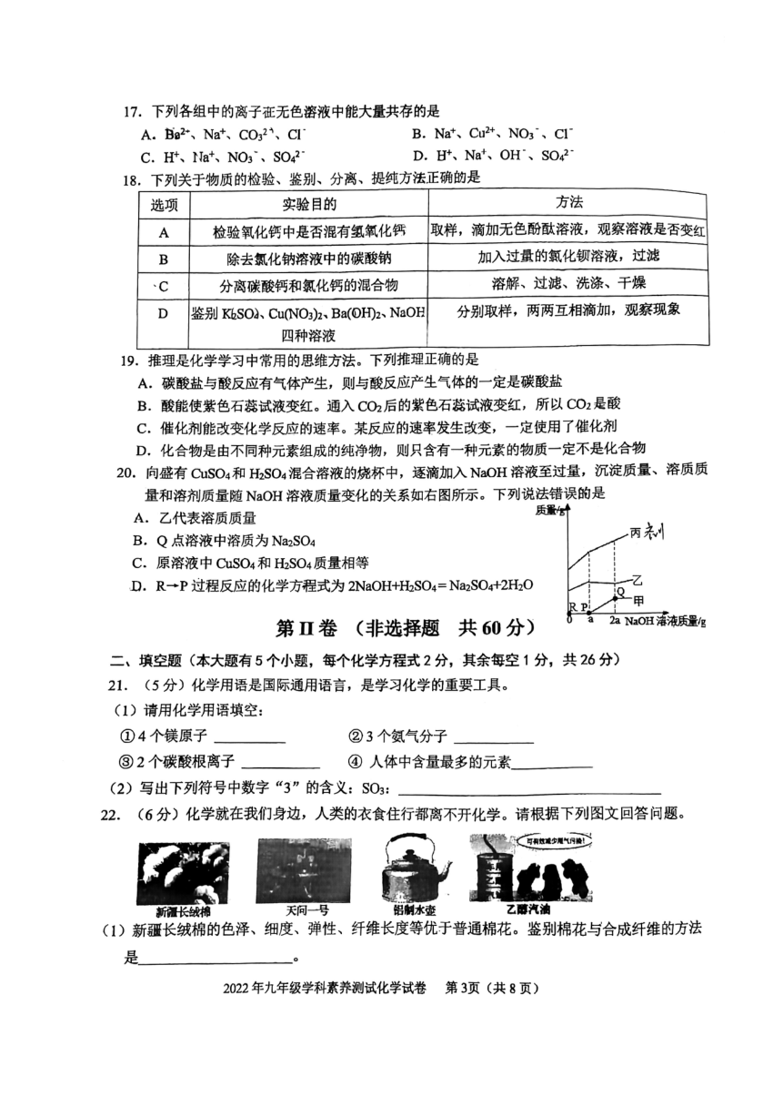 2022年广西南宁市第十四中学学科素养测试化学试卷（PDF版无答案）