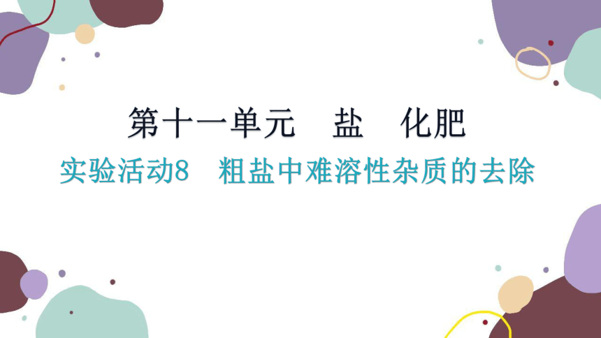 人教版九年级化学 第十一单元 实验活动8 粗盐中难溶性杂质的去除课件(共28张PPT)