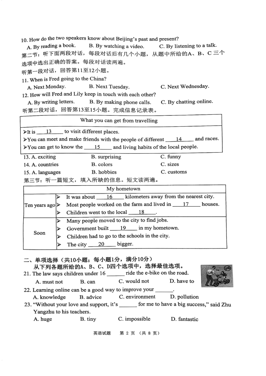 江苏省徐州市铜山区2023~2024学年下学期期中质量自测八年级英语试题（图片版，无答案）