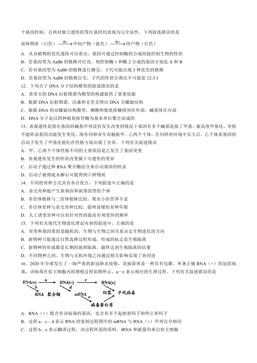 吉林省白城市四校2020-2021学年高一下学期期末考试生物试题 Word版有解析含答案
