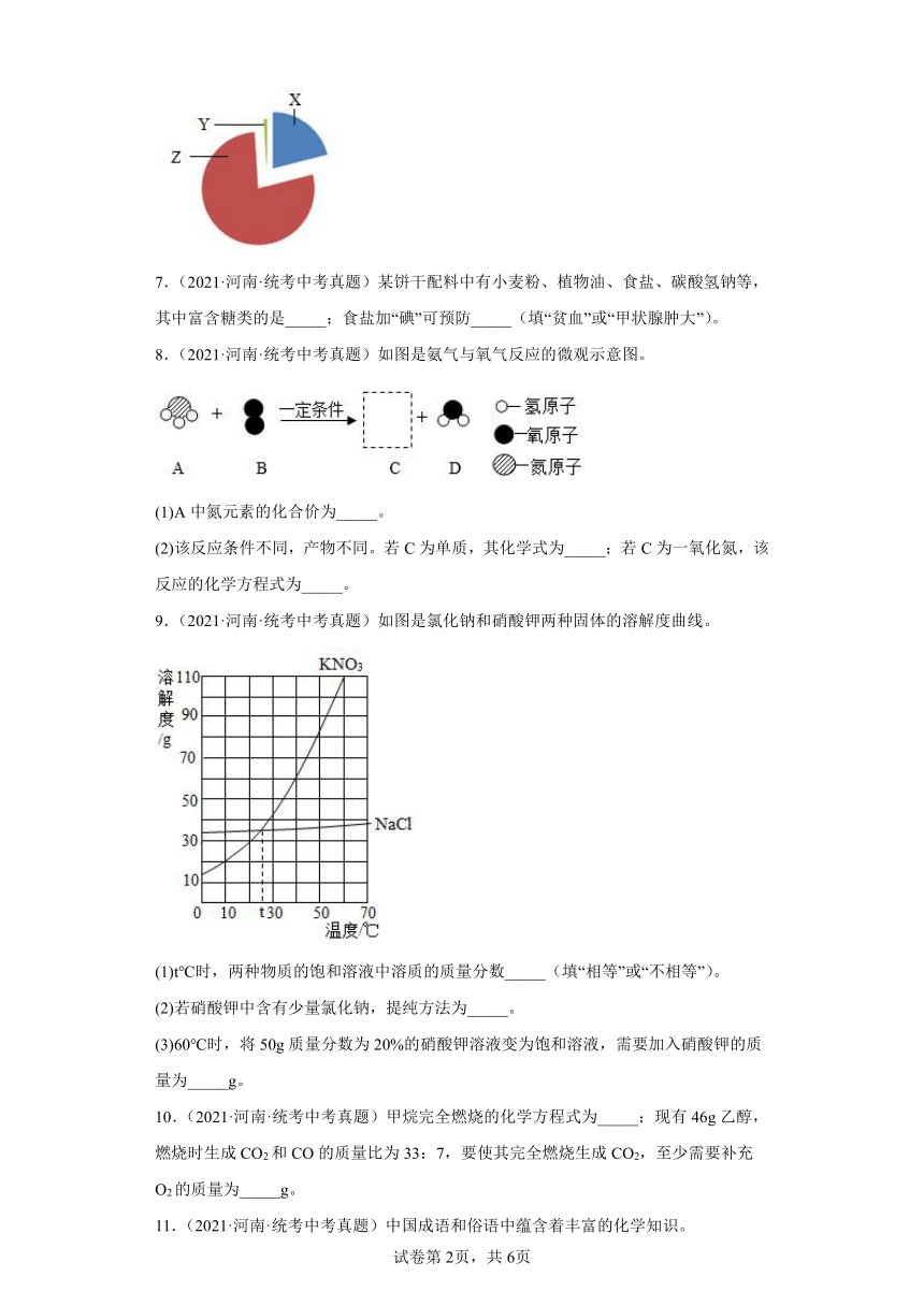 河南三年（2021-2023）中考化学真题分题型分类汇编-04填空题（含解析）